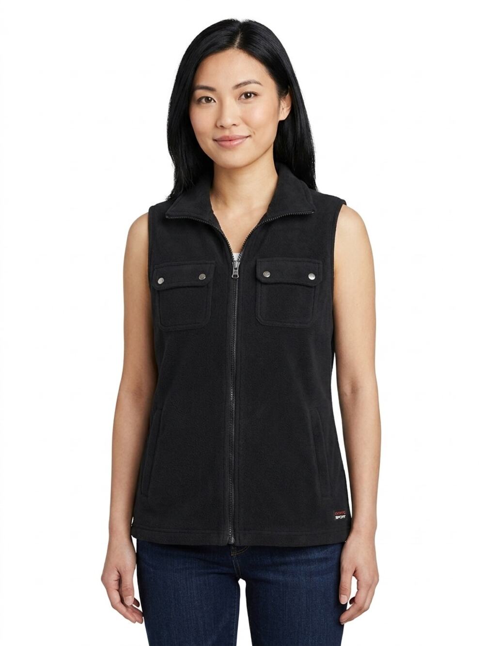 Chaps Sport Black Fleece Collared Full Zip Jacket Women Petite Size S/P